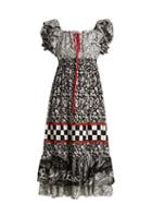 Matchesfashion.com Blue Roses - Cecilia Ruffled Crepe Dress - Womens - Black White