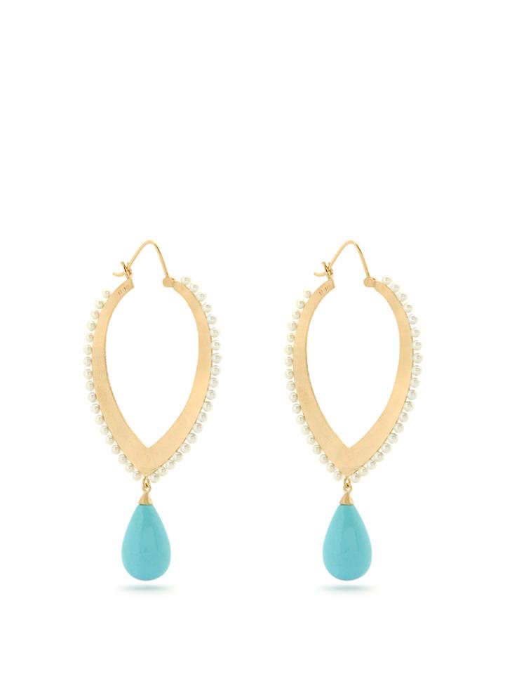Irene Neuwirth Turquoise, Pearl & Yellow-gold Earrings