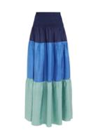 Matchesfashion.com Anaak - Clara Colour Block Tiered Silk Skirt - Womens - Navy Multi