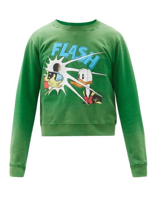 Matchesfashion.com Gucci - X Disney Donald Duck Cotton-jersey Sweatshirt - Mens - Green