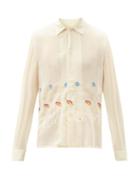 Matchesfashion.com Bode - Mitchell Floral-embroidered Silk-georgette Shirt - Mens - Cream