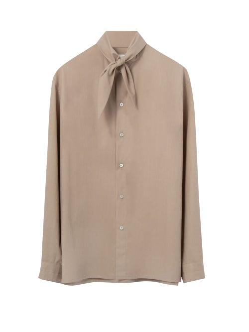 Lemaire - Tie-neck Crepe Blouse - Mens - Grey