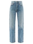 Ladies Rtw Re/done - Distressed High-rise Straight-leg Jeans - Womens - Light Denim