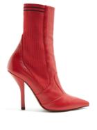 Fendi Leather And Ribbed-knit Ankle Boots