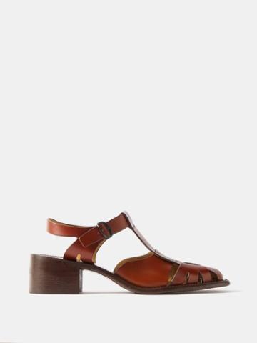 Hereu - Pesca Cutout Leather Heeled Sandals - Womens - Brown