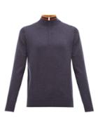 Matchesfashion.com Paul Smith - Artist Stripe-collar Half-zip Merino Wool Sweater - Mens - Navy