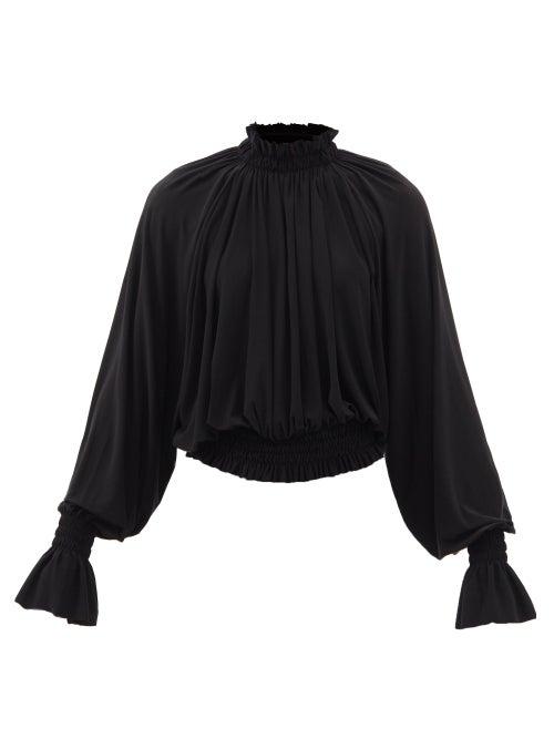 Norma Kamali - High-neck Gathered Jersey Blouse - Womens - Black