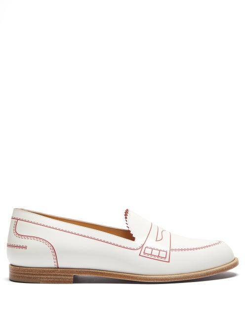 Ladies Shoes Christian Louboutin - Mocalaureat Contrast-inlay Leather Loafers - Womens - White