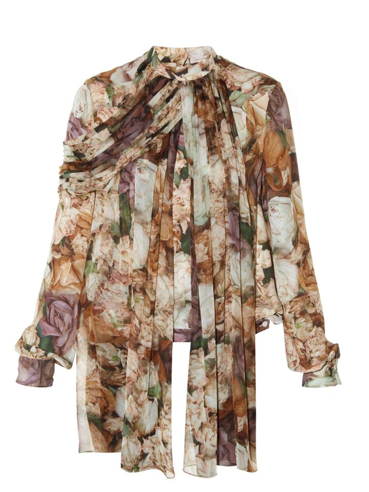 Christopher Kane Wilted Rose-print Silk-georgette Blouse