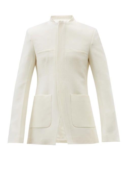 Maximilian - Curved-placket Twill Jacket - Mens - Ivory