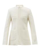 Maximilian - Curved-placket Twill Jacket - Mens - Ivory