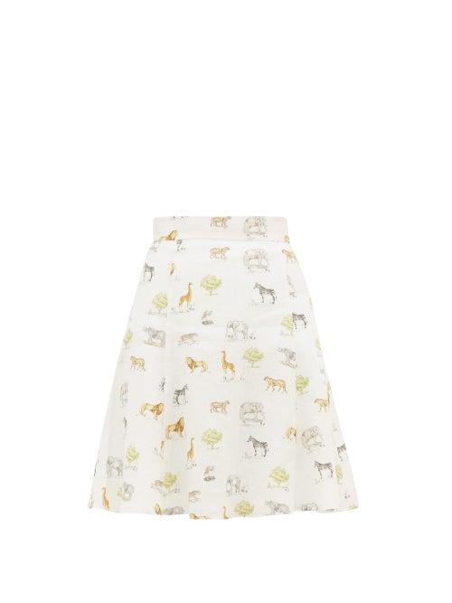 Matchesfashion.com Emilia Wickstead - Iris Safari-print Linen Mini Skirt - Womens - Cream Print