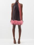 16arlington - Cynthia Feather-trim Satin Mini Dress - Womens - Pink Black