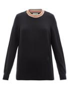 Burberry - Tilda Icon Striped-neck Cashmere Sweater - Womens - Black