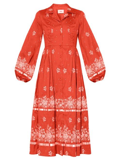 Matchesfashion.com Erdem - Broderick Floral-embroidered Cotton-blend Dress - Womens - Red White