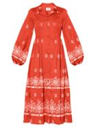 Matchesfashion.com Erdem - Broderick Floral-embroidered Cotton-blend Dress - Womens - Red White