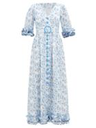 Matchesfashion.com Gl Hrgel - Belted Floral-print Linen Dress - Womens - Blue Print