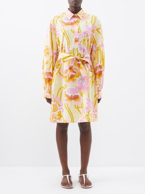 Emporio Sirenuse - Odessa Floral-print Cotton-poplin Shirt Dress - Womens - Yellow Print