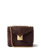 Valentino Garavani - One Stud Faux-raffia Shoulder Bag - Womens - Dark Brown