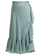 Matchesfashion.com Loup Charmant - Ruffled Wrap Cotton Midi Skirt - Womens - Light Green
