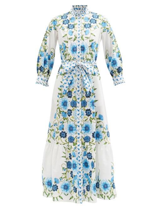 Borgo De Nor - Demi Floral-print Cotton-poplin Dress - Womens - Blue