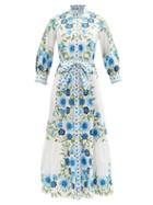 Borgo De Nor - Demi Floral-print Cotton-poplin Dress - Womens - Blue