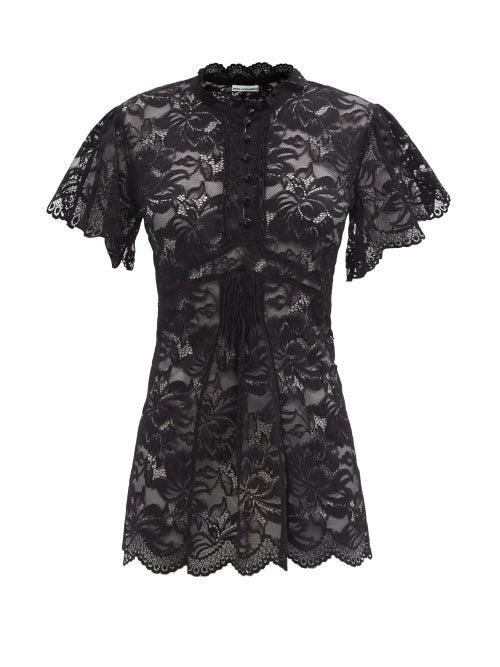 Ladies Rtw Paco Rabanne - Ruffled Lace Top - Womens - Black