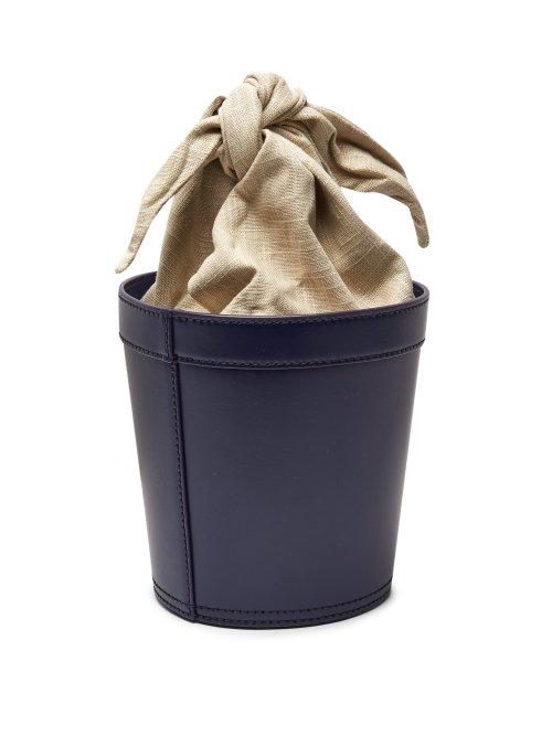 Matchesfashion.com Staud - Britt Leather And Canvas Bucket Bag - Womens - Navy Multi