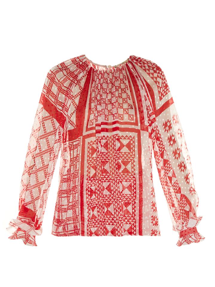 Fendi Foulard-print Plumetis-chiffon Blouse