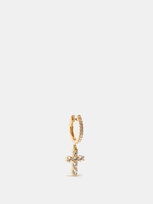 Anita Ko - Cross Diamond & 18kt Gold Single Earring - Womens - Gold Multi