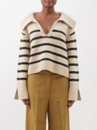 Khaite - Evi Striped Cashmere Polo Sweater - Womens - White Stripe