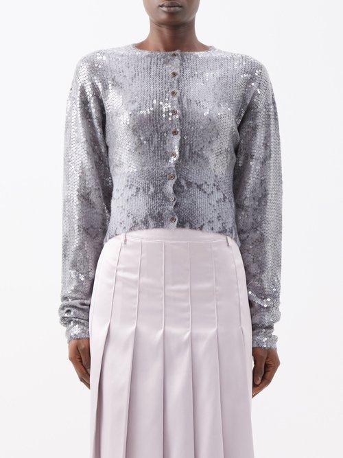 16arlington - Endora Sequin Python-print Cardigan - Womens - Blue Grey
