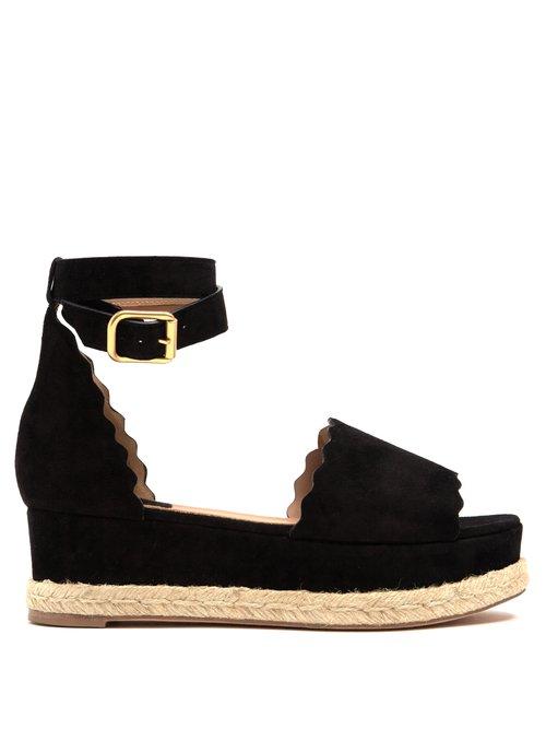 Matchesfashion.com Chlo - Lauren Scallop Edged Suede Platform Espadrilles - Womens - Black