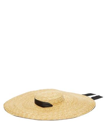 Matchesfashion.com Eliurpi - Grosgrain Tie Wide Brim Straw Hat - Womens - Beige