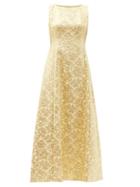 Matchesfashion.com Dolce & Gabbana - Flared Floral-brocade Dress - Womens - Yellow Gold