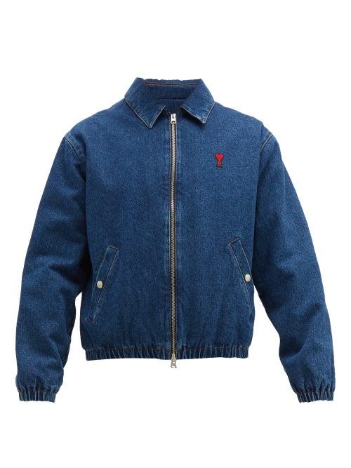 Matchesfashion.com Ami - Logo Embroidered Denim Bomber Jacket - Mens - Denim