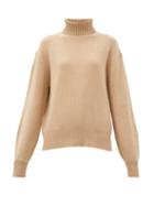 Matchesfashion.com Chlo - Roll-neck Monogram-embroidered Cashmere Sweater - Womens - Beige