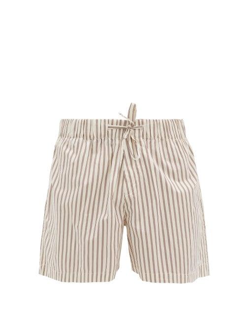 Matchesfashion.com Tekla - Drawstring-waist Cotton-poplin Pyjama Shorts - Mens - Cream Multi