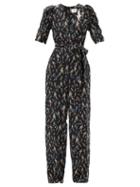 Matchesfashion.com Erdem - Iberis Floral-print Silk Crepe De Chine Jumpsuit - Womens - Black Blue