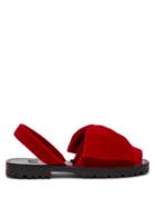 Matchesfashion.com Goya - Bow Embellished Velvet Slingback Sandals - Womens - Red