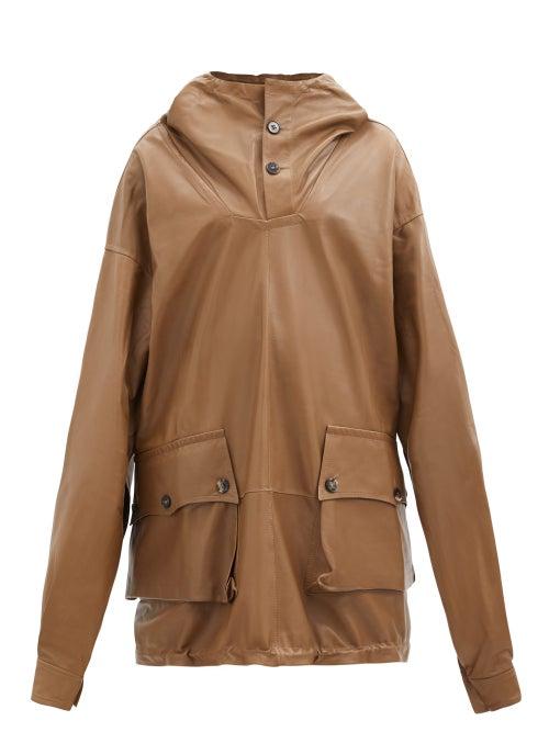 Matchesfashion.com Petar Petrov - Marjan Hooded Longline Leather Jacket - Womens - Beige