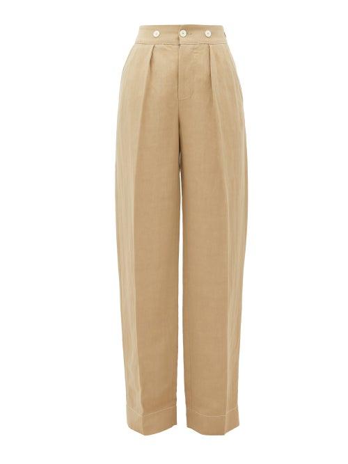 Matchesfashion.com Lanvin - High-rise Wide-leg Slubbed-canvas Trousers - Womens - Beige