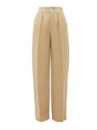 Matchesfashion.com Lanvin - High-rise Wide-leg Slubbed-canvas Trousers - Womens - Beige