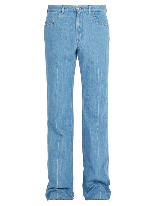 Matchesfashion.com Gucci - Linen Denim Flared Trousers - Mens - Blue
