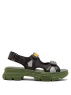 Matchesfashion.com Gucci - Aguru Leather And Mesh Sandals - Womens - Black Green