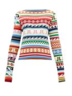 Matchesfashion.com Lanvin - Jl Monogram Jacquard Motif Wool Blend Sweater - Womens - Multi