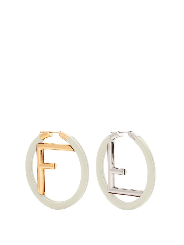 Fendi Leather-covered Logo Hoop Earrings