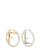 Fendi Leather-covered Logo Hoop Earrings