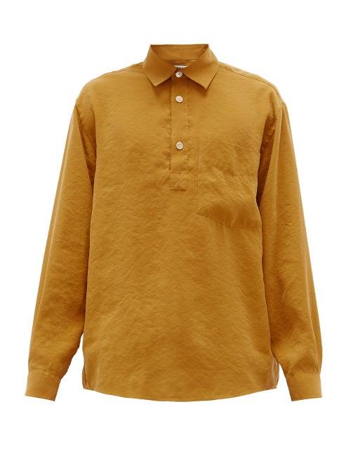 Matchesfashion.com Schnayderman's - Patch-pocket Crepe Shirt - Mens - Yellow