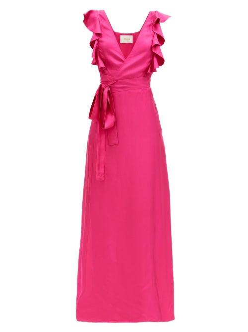 Matchesfashion.com La Doublej - Wedding Guest Ruffled Silk-twill Dress - Womens - Dark Pink